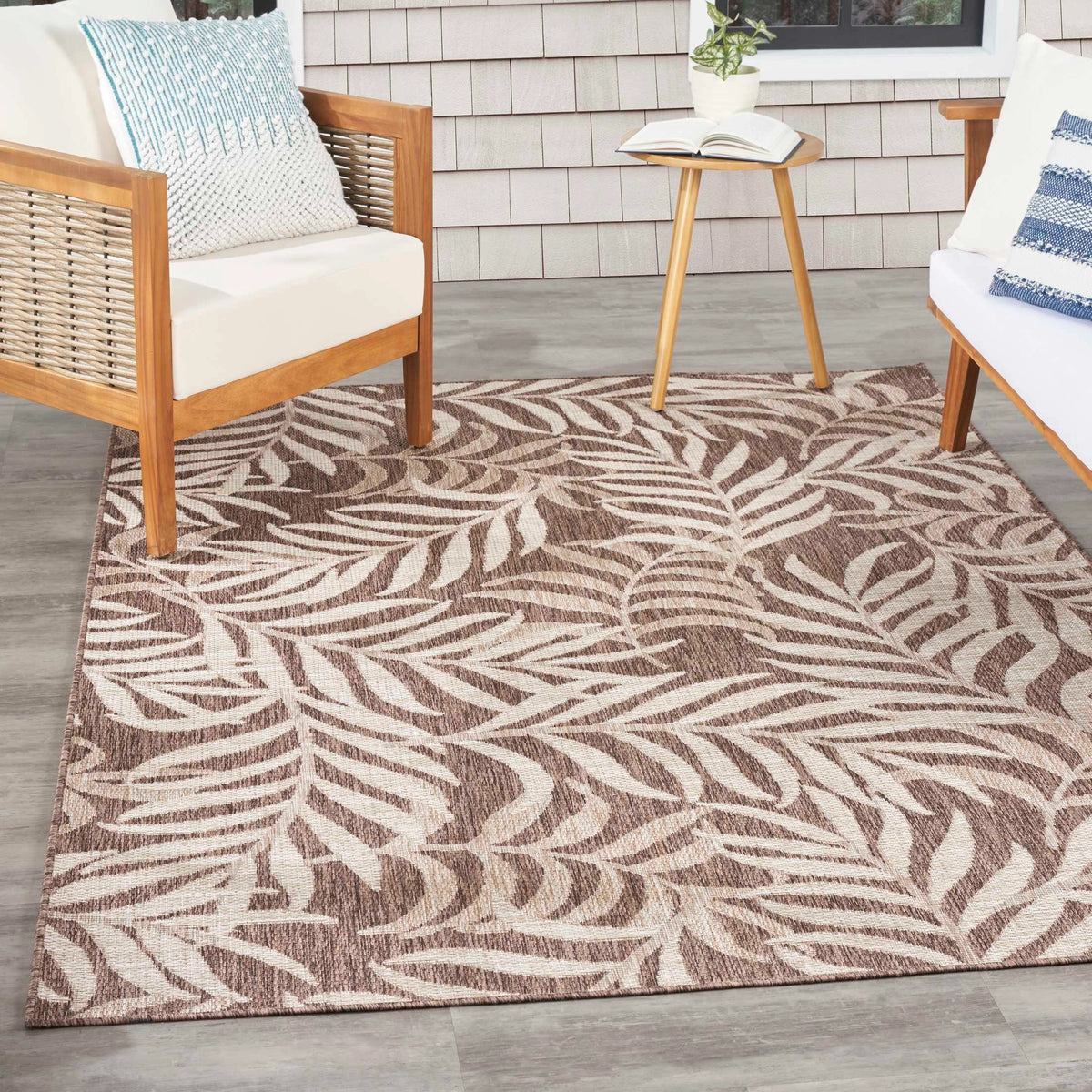 Annaleisa Indoor/Outdoor Mocha Leaves Area Rug - Elegance Collection