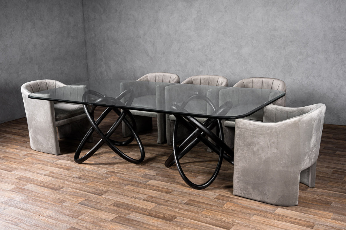 Caroline Modern Glass & Black Ash Dining Table
