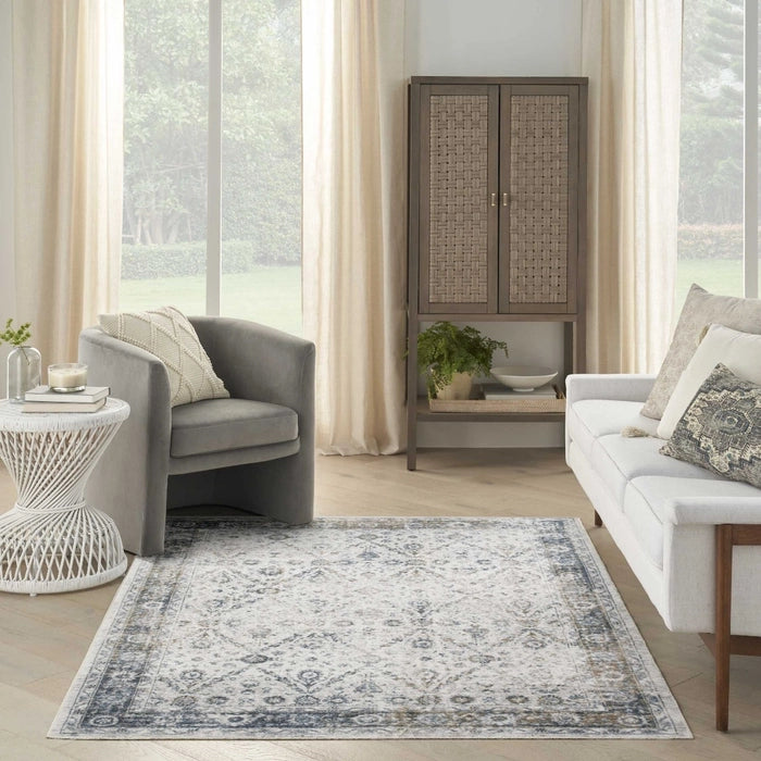 Pheobe Ivory & Blue Washable Area Rug