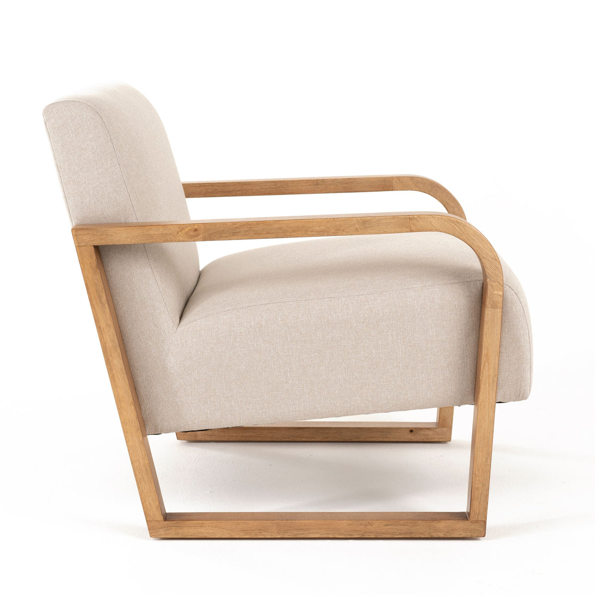 Vasser Mid-Century Modern Beige Linen & Chestnut Accent Chair
