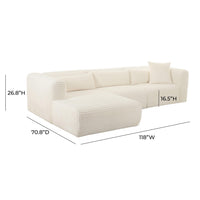 Telav 118" Fluffy Oversized Cream Performance Corduroy Modular LAF Sectional