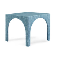 Teresa Teal Performance Chenille Game Table and Two Ottomans Set
