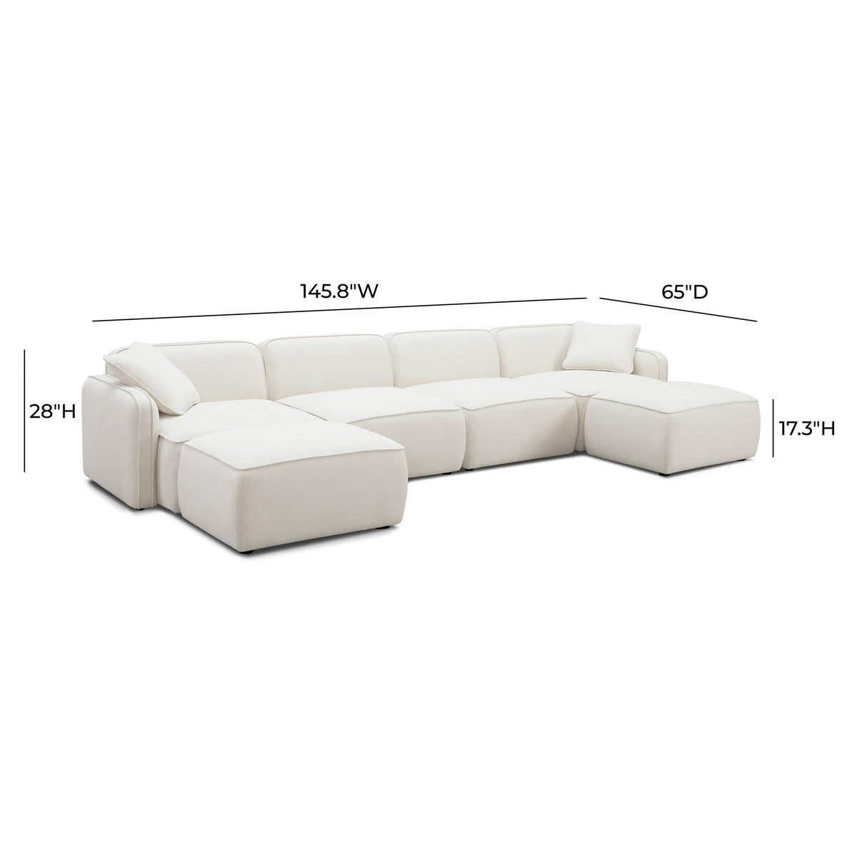 Travie 145" Sand Upcycled Performance Linen 6-Piece Modular U-Sectional