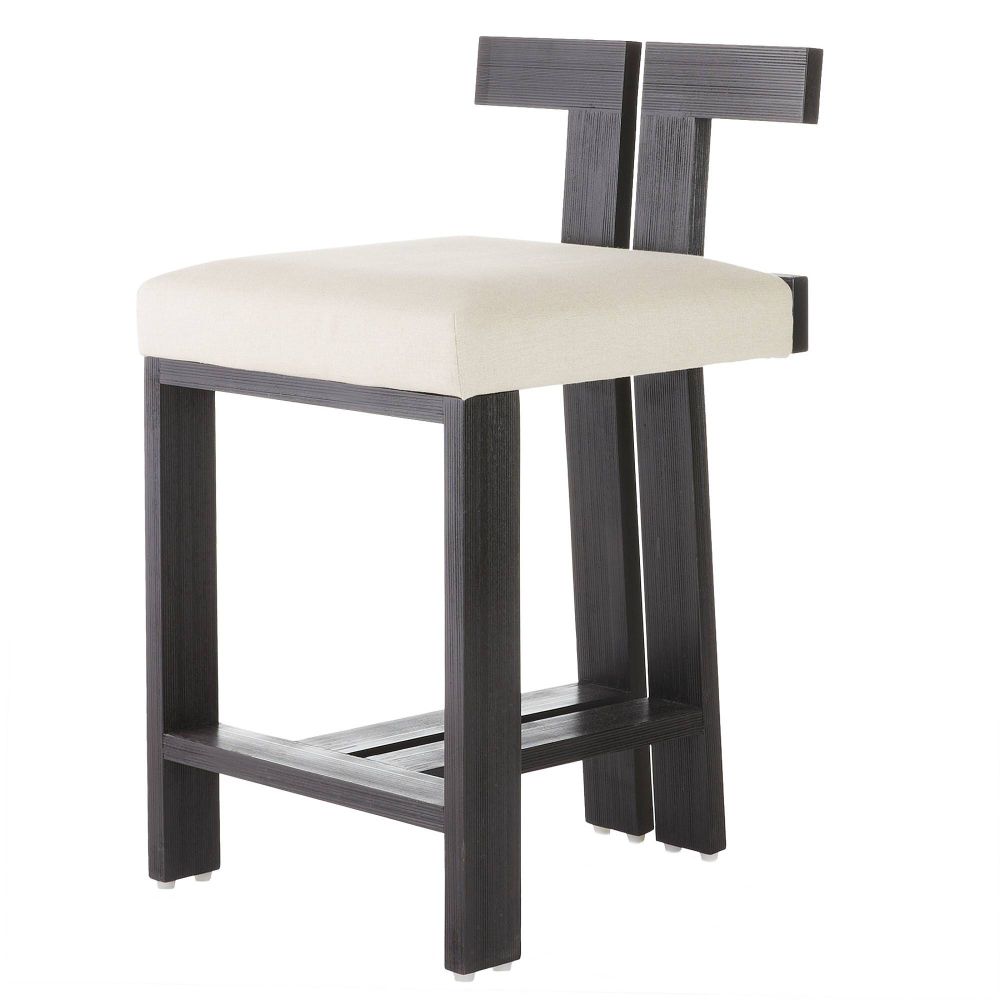 Enola Natural Linen &  Black Wood Counter Stool