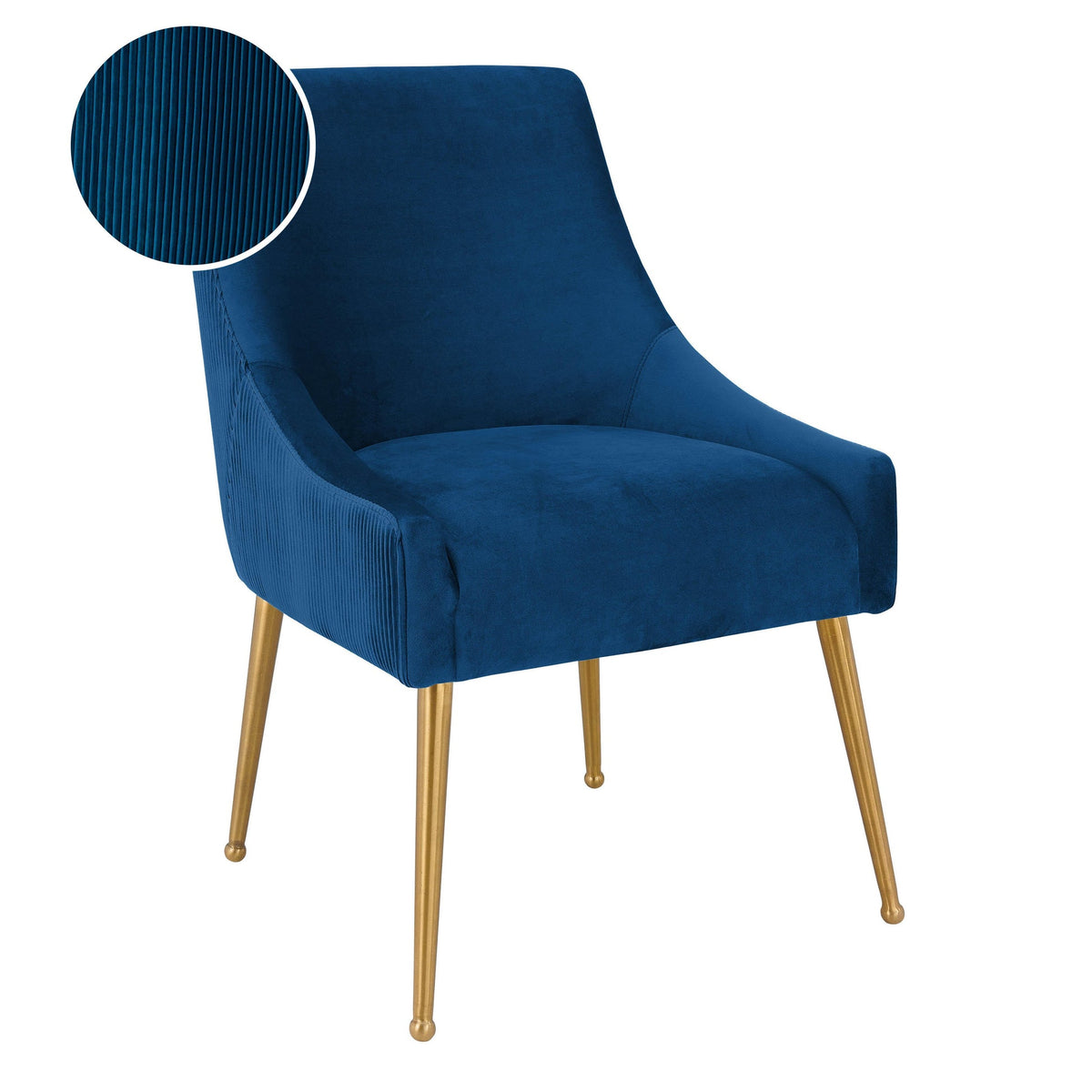 Prado Pleated Navy Velvet With Gold Frame Chair - Luxury Living Collection