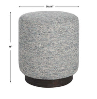 Messeta 16" Blue & White Tweed & Dark Walnut Oak Ottoman