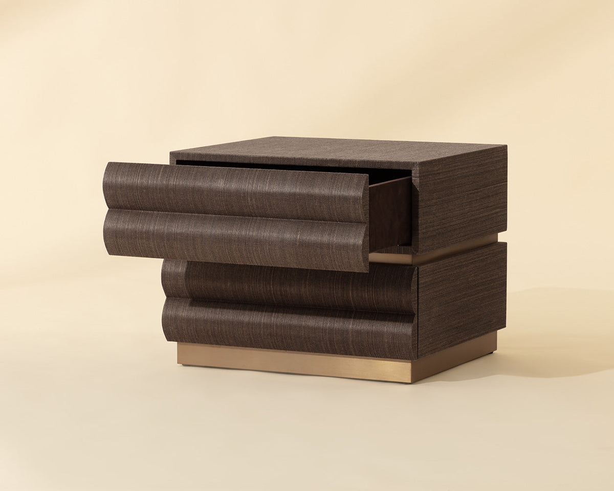 Subira Chocolate Raffia & Gold Nightstand