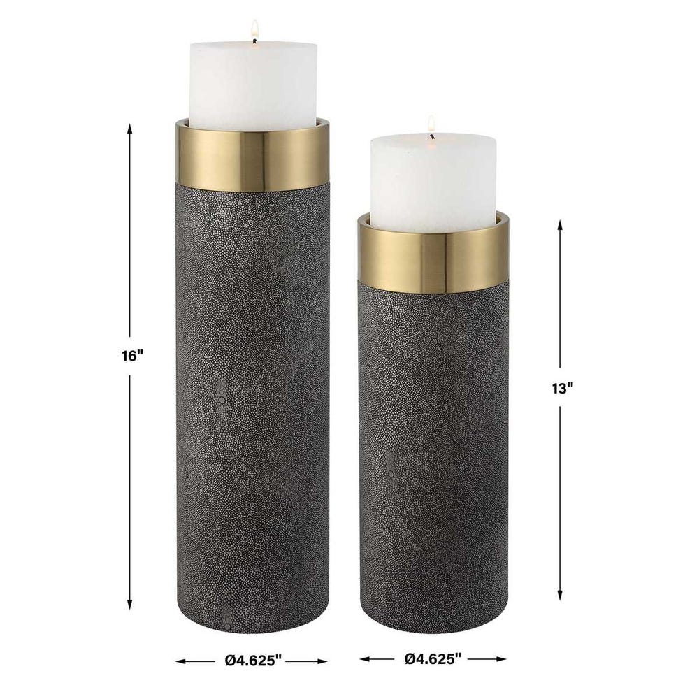 Lia Grey Faux Shagreen & Gold Candleholders (Set of 2)