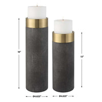 Lia Grey Faux Shagreen & Gold Candleholders (Set of 2)