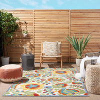 Annitra Indoor/Outdoor Ivory & Multicolor Flower Garden Area Rug - Elegance Collection