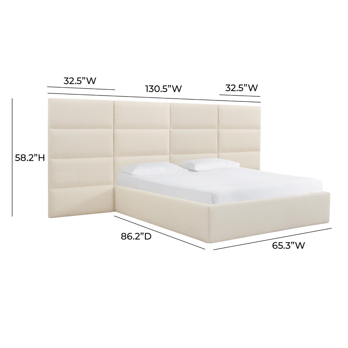 Wolfe Cream Boucle Bed With Side Panels
