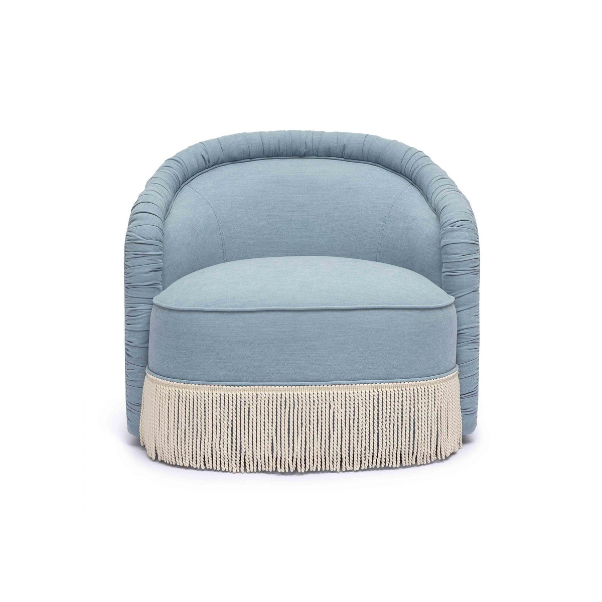 Pamela Faded Blue Upcycled Performance Fabric Tassel Accent Chair