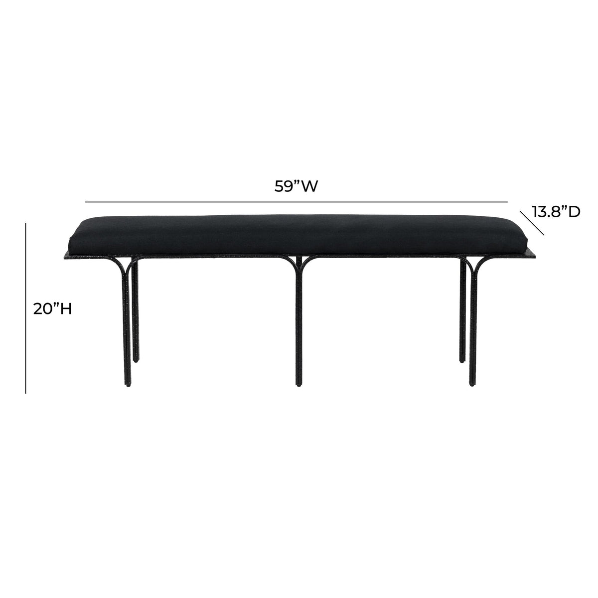 Noah 59" Black Linen Bench