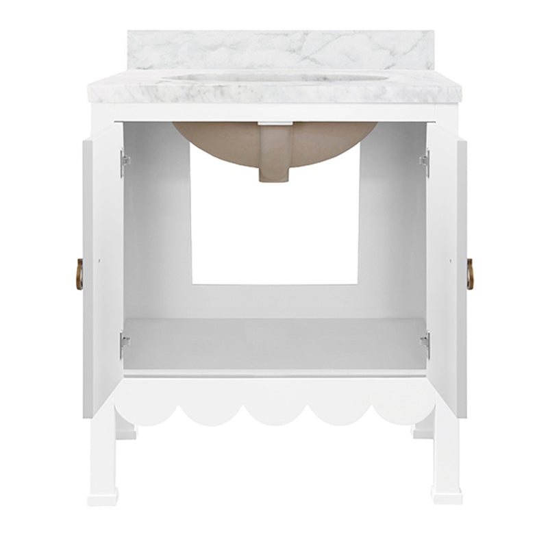 Marleigh 30.5" White Scallop & Marble Bath Vanity