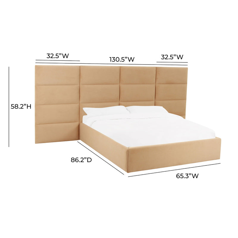 Wolfe Honey Velvet Bed With Side Panels