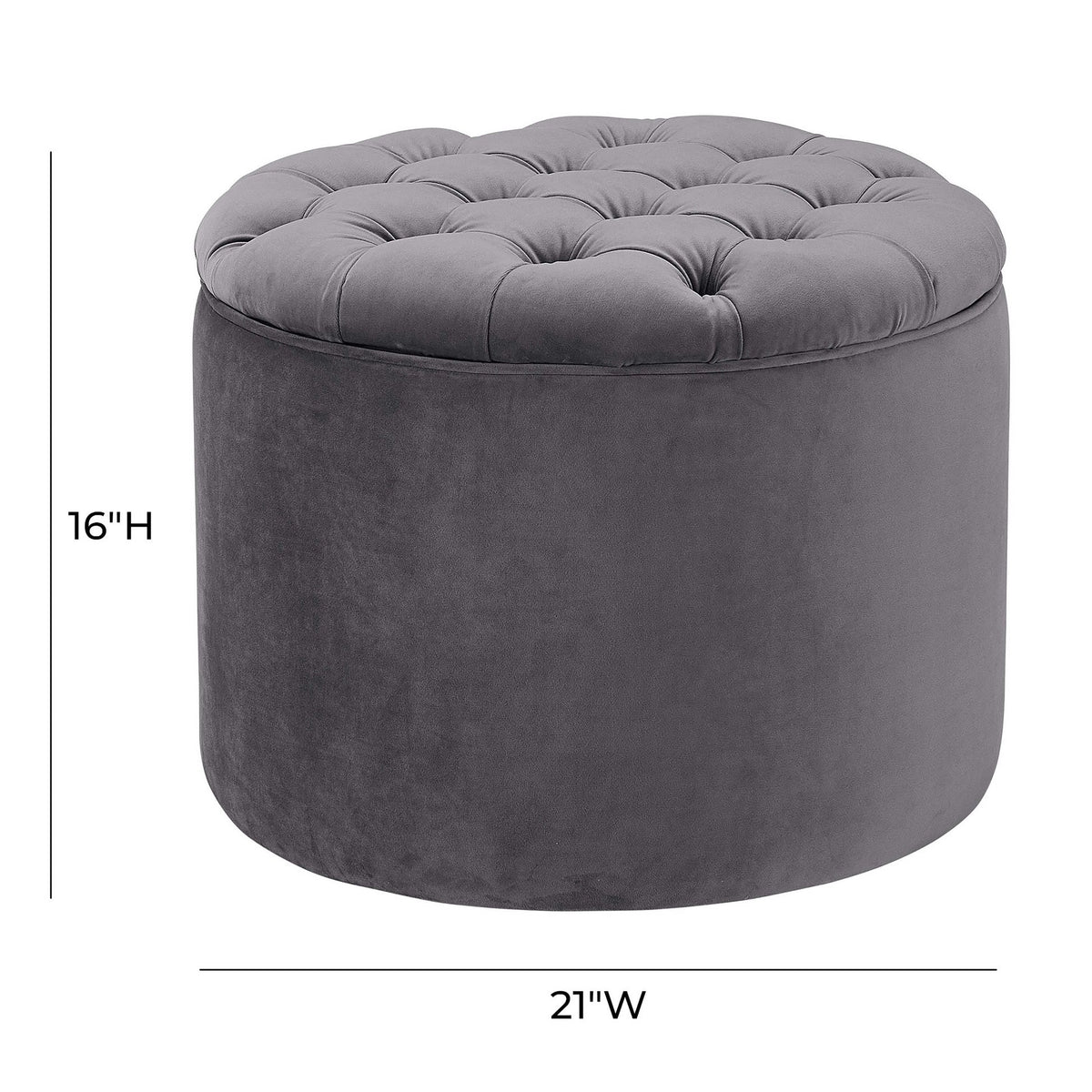 Carley 21.6" Grey Performance Velvet Round Storage Ottoman
