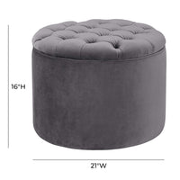 Carley 21.6" Grey Performance Velvet Round Storage Ottoman