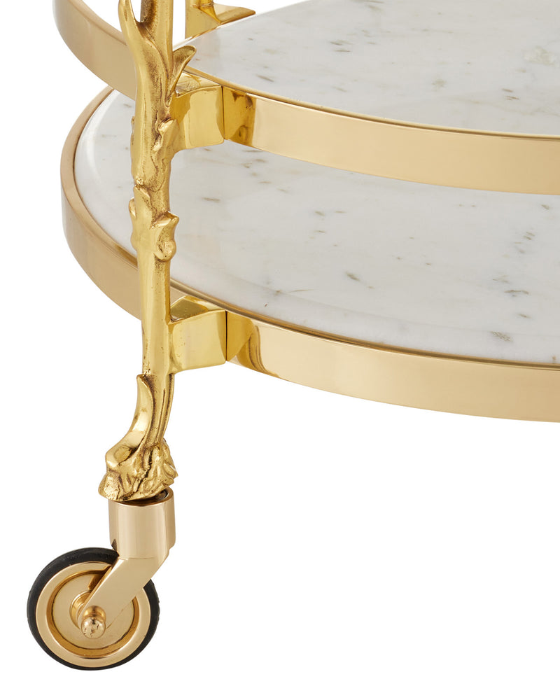 Fiore White Marble & Polished Brass Bar Cart