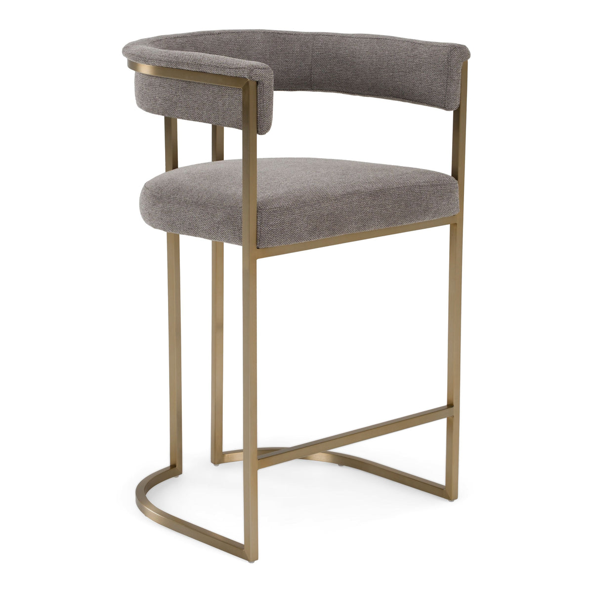 Jasmine Modern Grey Fabric & Antique Brass Counter Stool