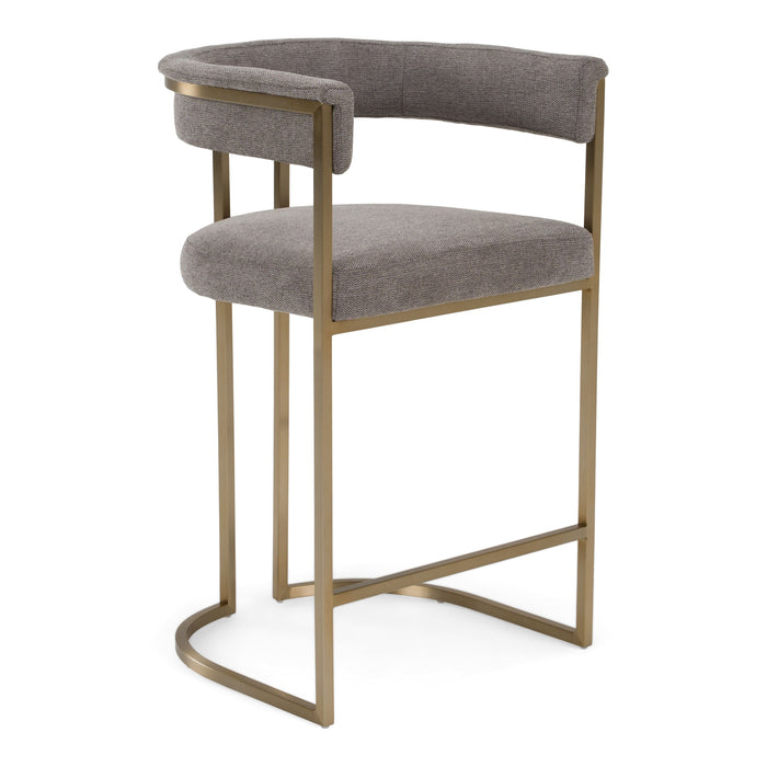 Jasmine Modern Grey Fabric & Antique Brass Counter Stool