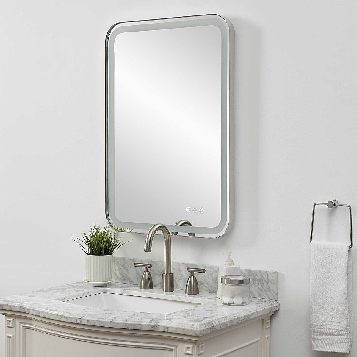 Miraze 32" Silver Lighted Vanity Rectangular Mirror