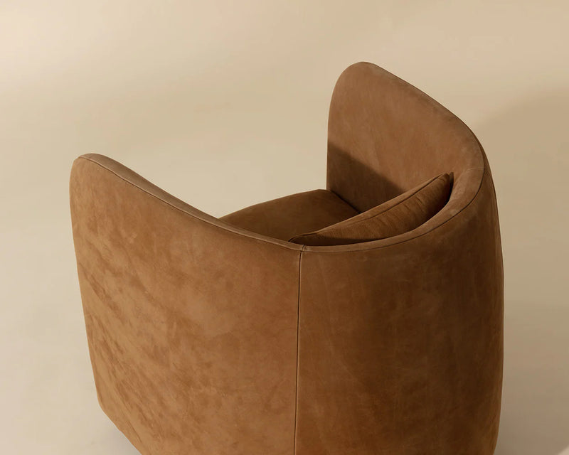 Emilie Caramel Leather Swivel Accent Chair