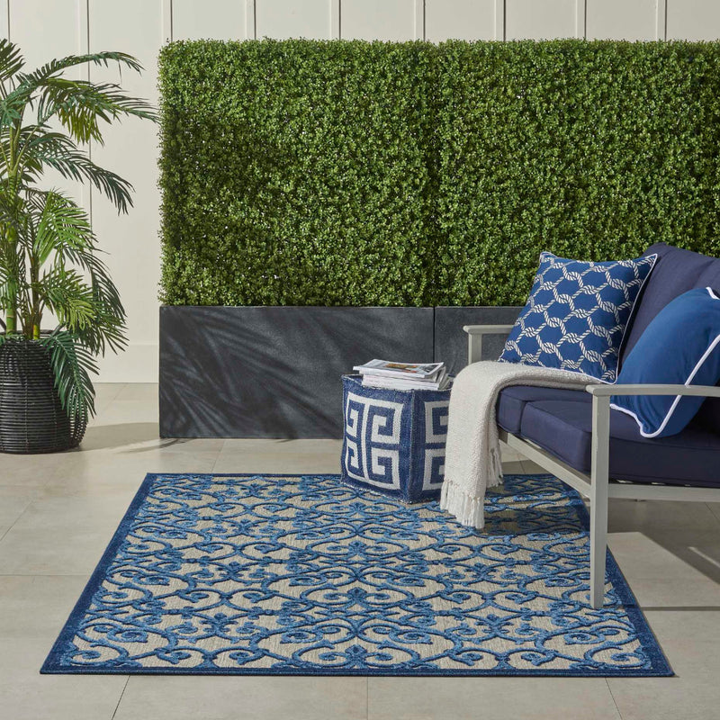 Annitra Indoor/Outdoor Grey & Blue Vine Design Area Rug - Elegance Collection