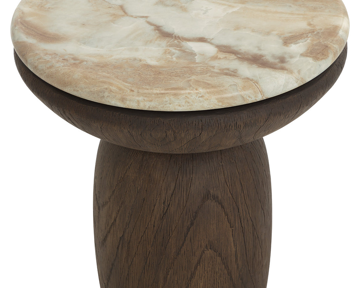 Orula Faux Marble & Brown Oak Concrete Indoor/Outdoor Accent Table