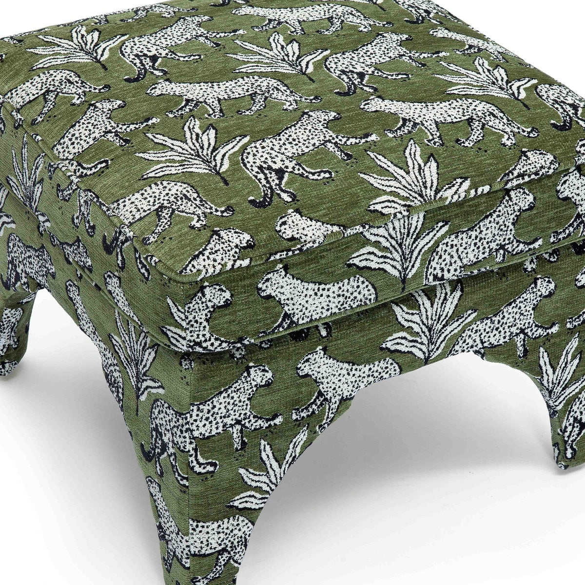 Kaelie Olive Green Leopard Jacquard Ottoman
