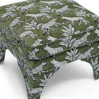 Kaelie Olive Green Leopard Jacquard Ottoman