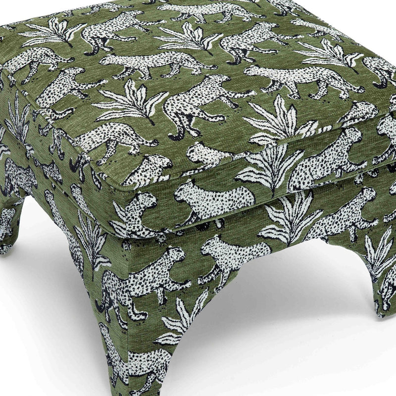 Kaelie Olive Green Leopard Jacquard Ottoman