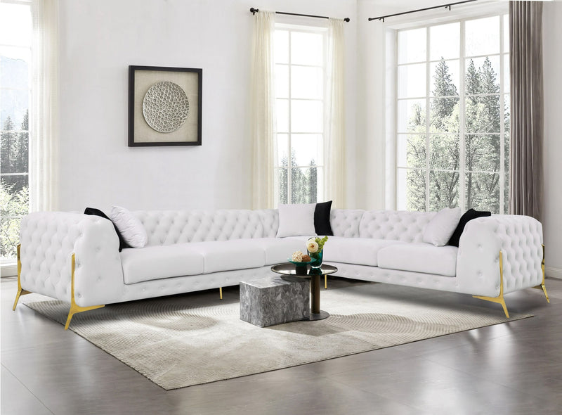 Bronte Light Beige Velvet Transitional Sectional Sofa