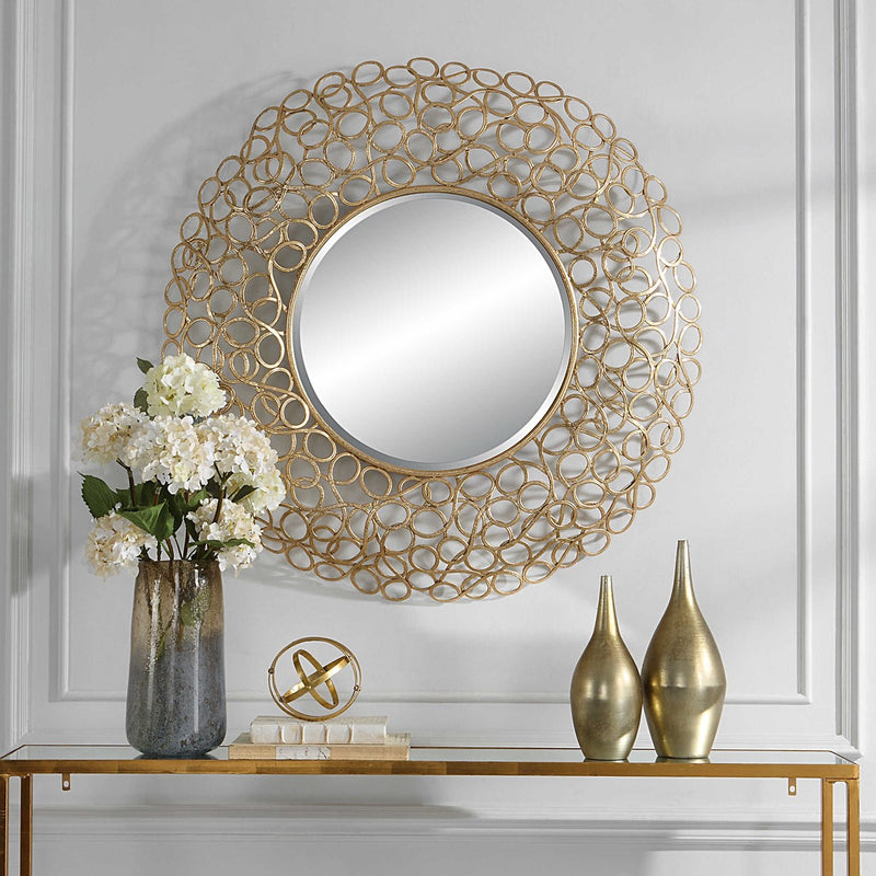 Penelope 42" Curled Gold Leaf Round Mirror