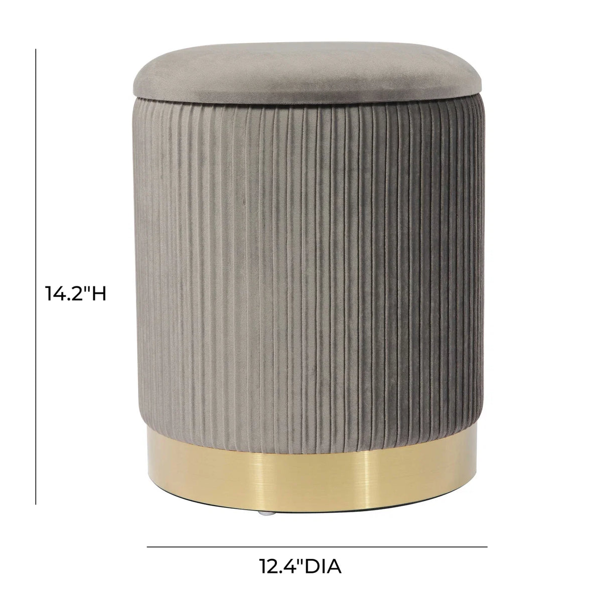 Kiana 12.4" Grey & Gold Velvet Storage Ottoman