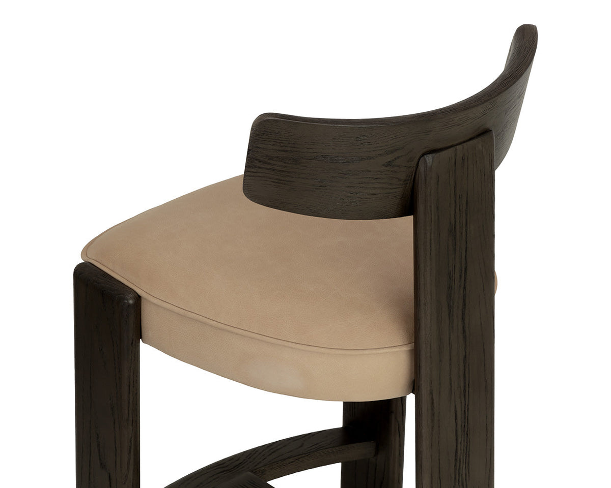 Horton Dark Brown Oak & Sahara Sand Leather Bar Stool