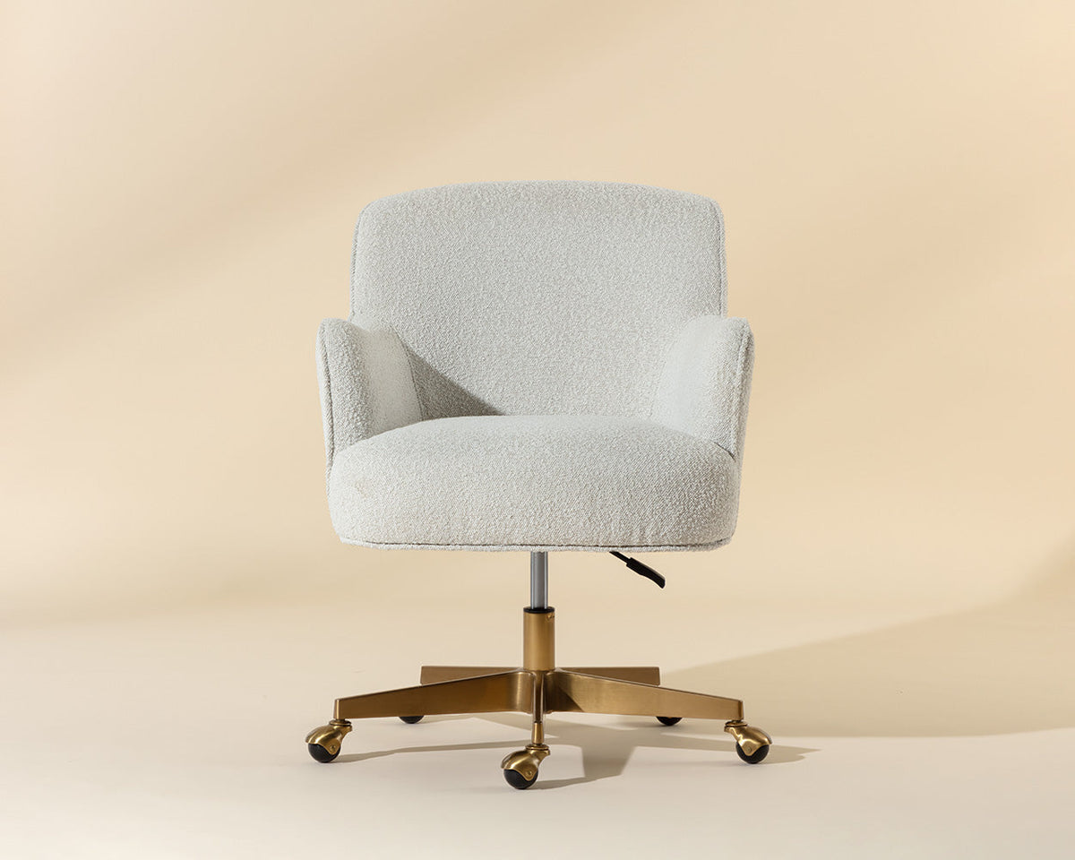 Karina White Boucle & Gold Curved Desk Chair