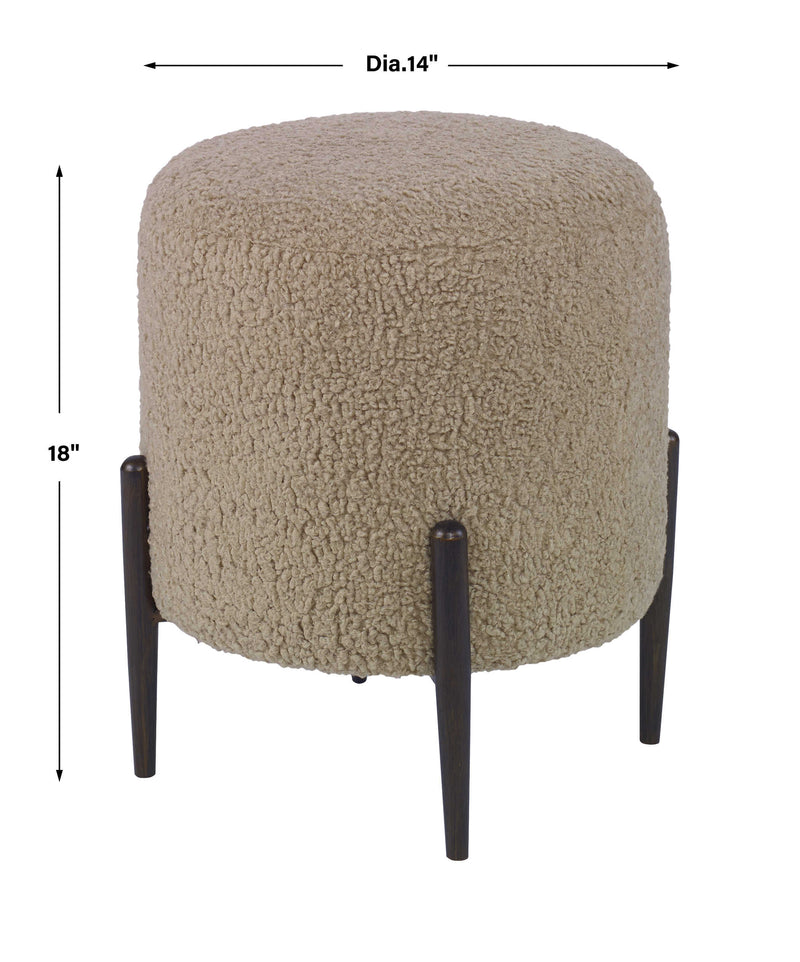 Riely Beige Faux Shearling & Bronze Ottoman