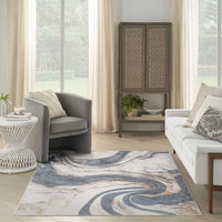 Pheobe Abstract Ivory & Blue Washable Area Rug