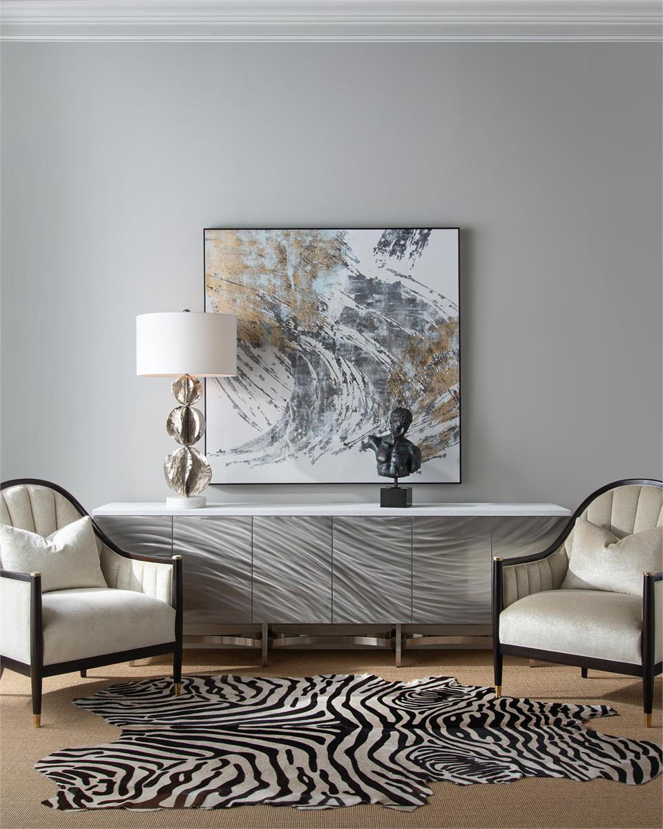 Averell Beige Metallic Velvet Chair with Satin Brass Details