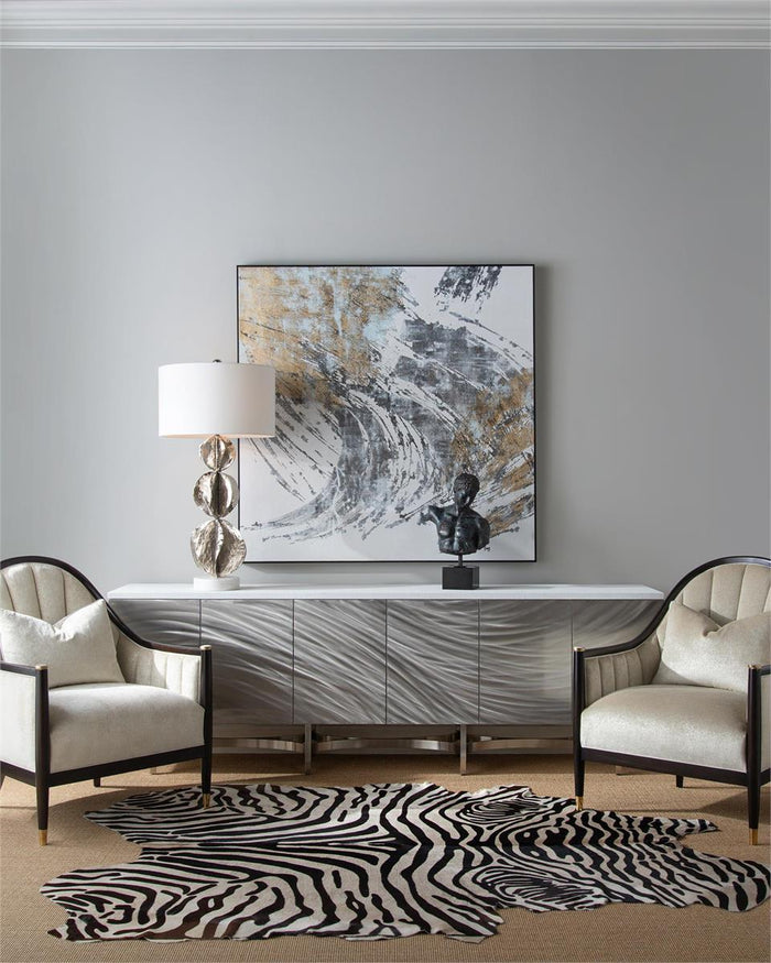Averell Beige Metallic Velvet Chair with Satin Brass Details