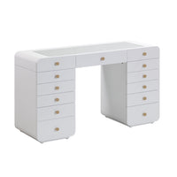 Hollywood 56" White Desk with LED Panel Vanity Mirror (2 Sizes Available)