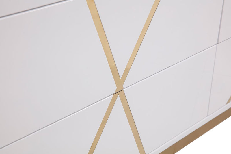 Ivo Modern 59" White Gloss & Gold Dresser