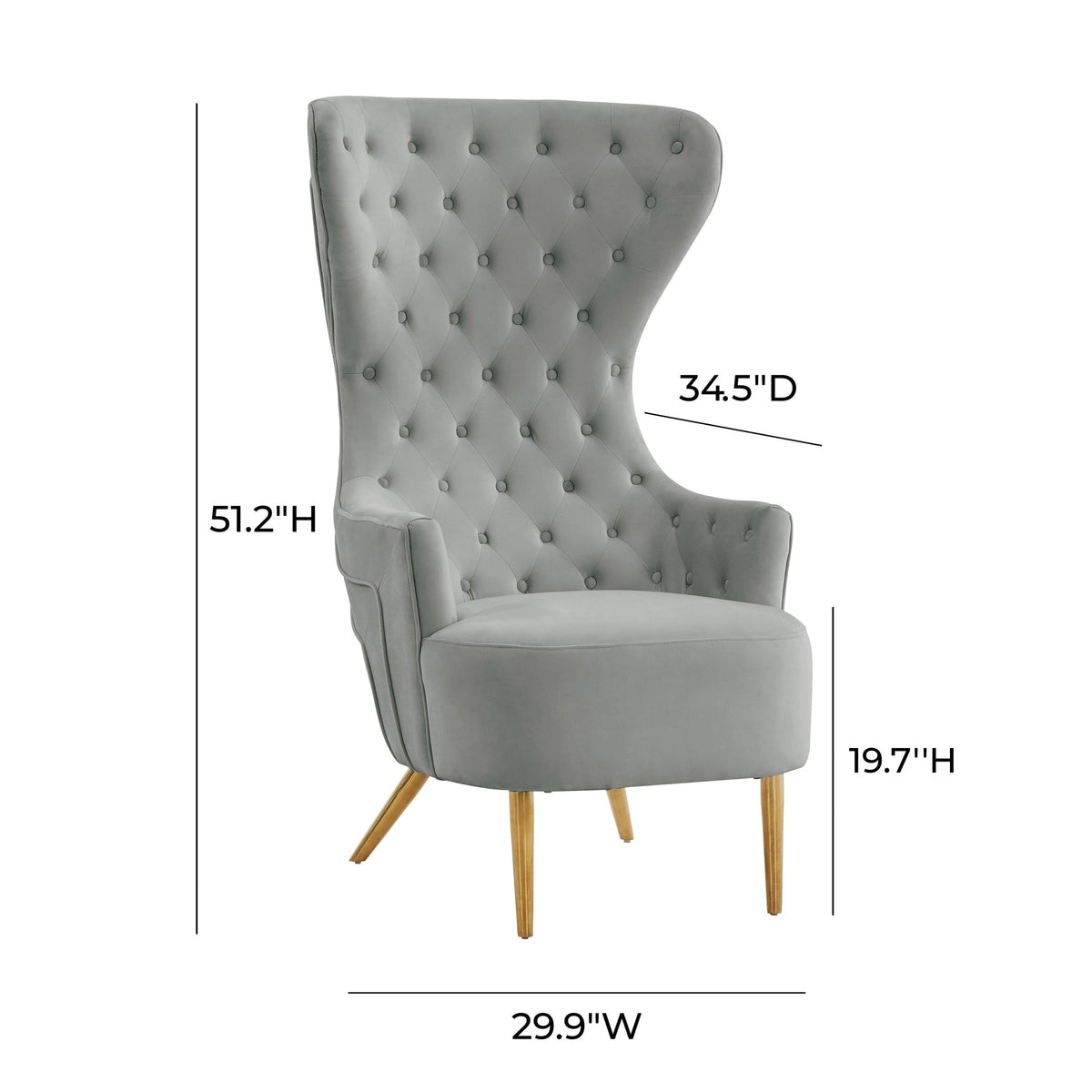 Banu Grey Velvet Wingback Chair - Luxury Living Collection