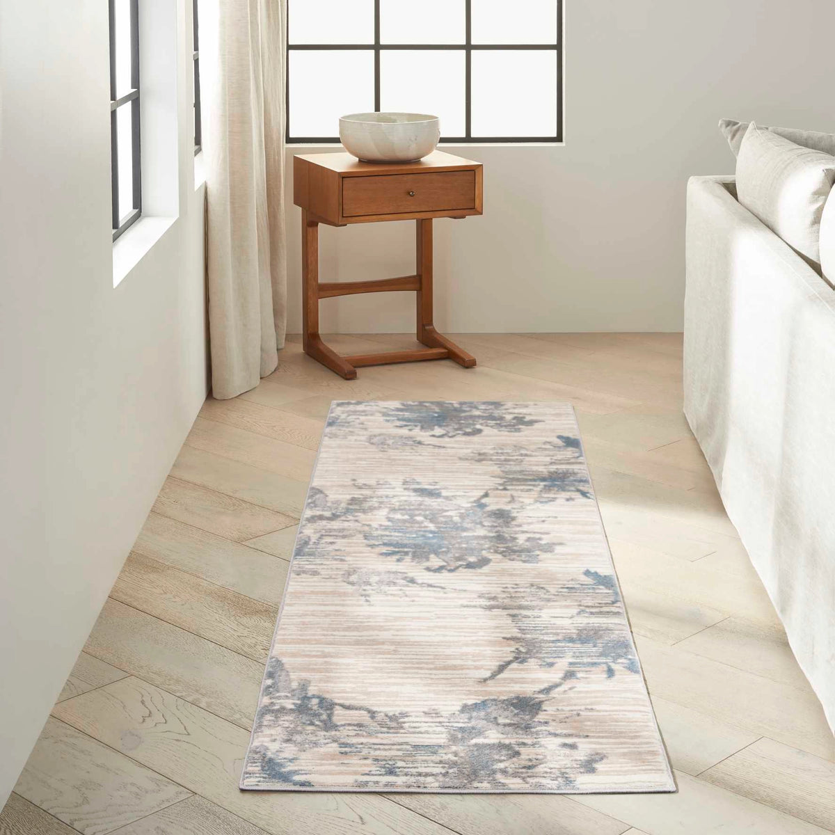 Eloise Abstract Floral Ivory, Grey & Blue Area Rug