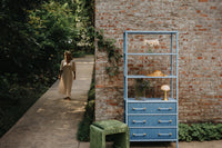 Fiona Light Blue Grasscloth & Gold Etagere