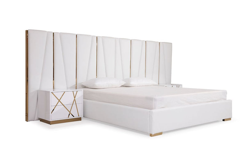 Ivo Modern White Bonded Leather & Gold Bed