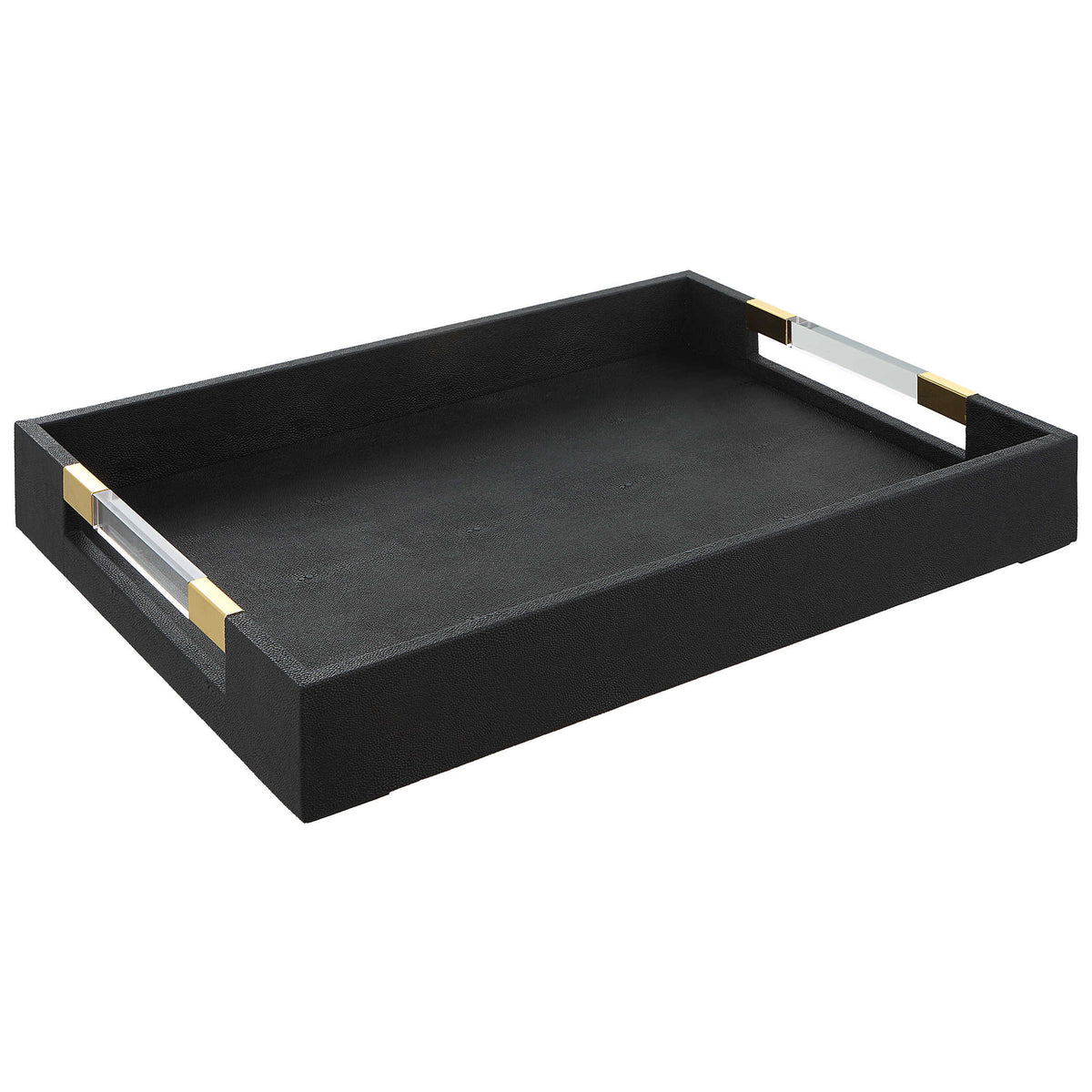 Lia Modern Black Faux Shagreen & Gold Tray