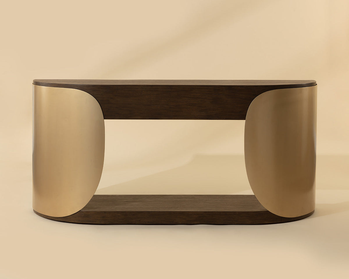 Sultana 70" Dark Oak Concrete & Brushed Brass Console Table - Indoor/Outdoor
