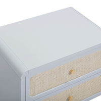 Ameline Pastel Blue Rattan 2 Drawer Nightstand