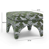 Kaelie Olive Green Leopard Performance Jacquard Ottoman